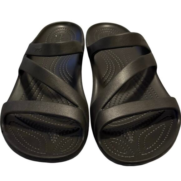Crocs Kadee II Sandals Womens Black Strappy Slip On Slides Comfort Size 10 - Picture 4 of 5